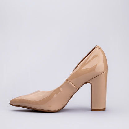 Stiletto Taco Cuadrado Beige